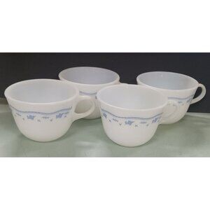 Vintage Pyrex Coffee Tea Cup "Morning Blue" Pattern Set of 4 C handle